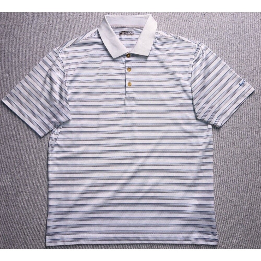 Nike Golf Fit Dry Striped Polo Shirt - White/Blue Mens Size Large